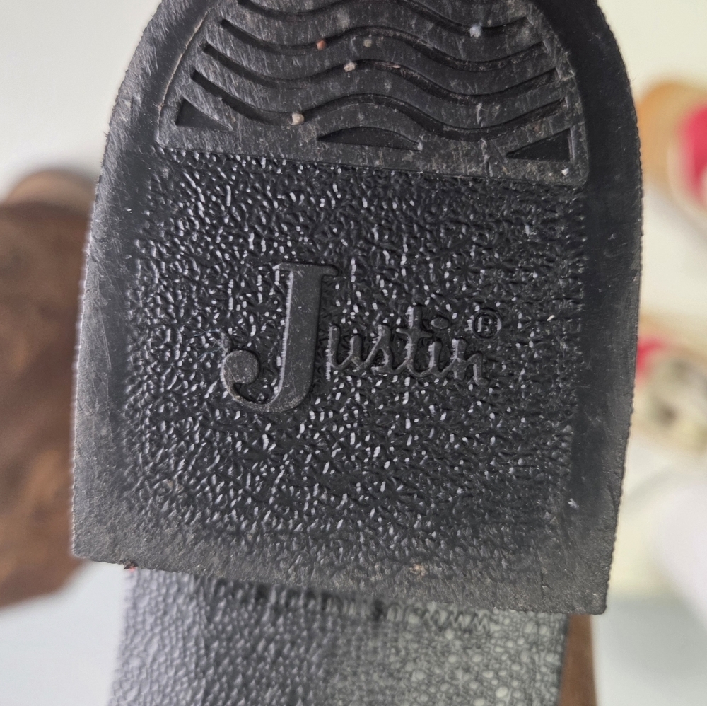 Justin Youth Kids Brown Leather Western Cowboy Boots Size 5 D Style 2253Y - Picture 8 of 9